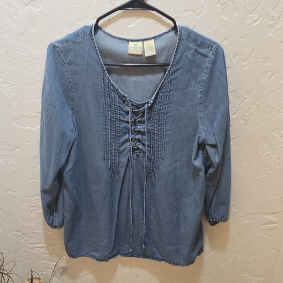 Caribbean Joe Tops - Caribbean Joe Blue Lace-Up Blouse